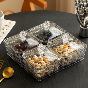 Plastic Fruit Plate Four Compartment With Lid For Home Snack Storage Rectangle Shape Party Use - Product Image 1