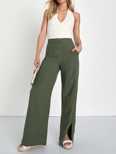 <span class=keywords><strong>Pantaloni</strong></span> da <span class=keywords><strong>donna</strong></span> di nuova moda all'ingrosso in tessuto di lino Casual a vita alta da <span class=keywords><strong>donna</strong></span> con orli a fessura <span class=keywords><strong>pantaloni</strong></span> larghi con tasche <span class=keywords><strong>laterali</strong></span> - Product Image 5