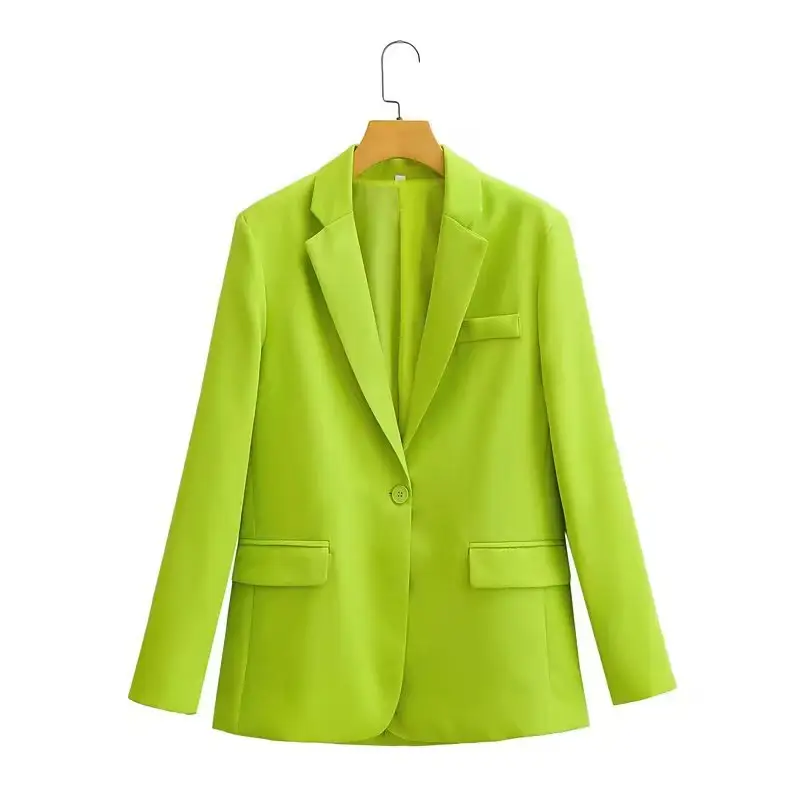 Aangepaste Nieuwe Dameskleding Rechte Revers Lange Mouwen Jasje Groene Blazer Jas Vintage Notched Kraag Pocket Blazers