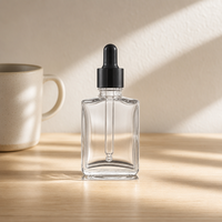 Flacon compte-gouttes carré en verre de luxe 30 ml, transparent, pour sérum visage, huile, soin de la peau, avec bouchon pipette