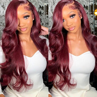 Sorot Ombre mentah Vietnam rambut manusia HD 13*6 renda depan Wig warna tanpa lem 1B // 27/30/350/99J/biru/Burg/hijau/merah muda/ungu