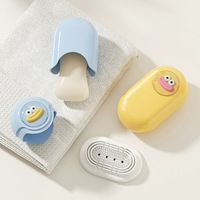 Boîte à Savon Portable de Voyage Créative Double Couche avec Drain et Couvercle, Brosse à Linge, Mini Boîte à Savon Visage Souriant, Lavabo