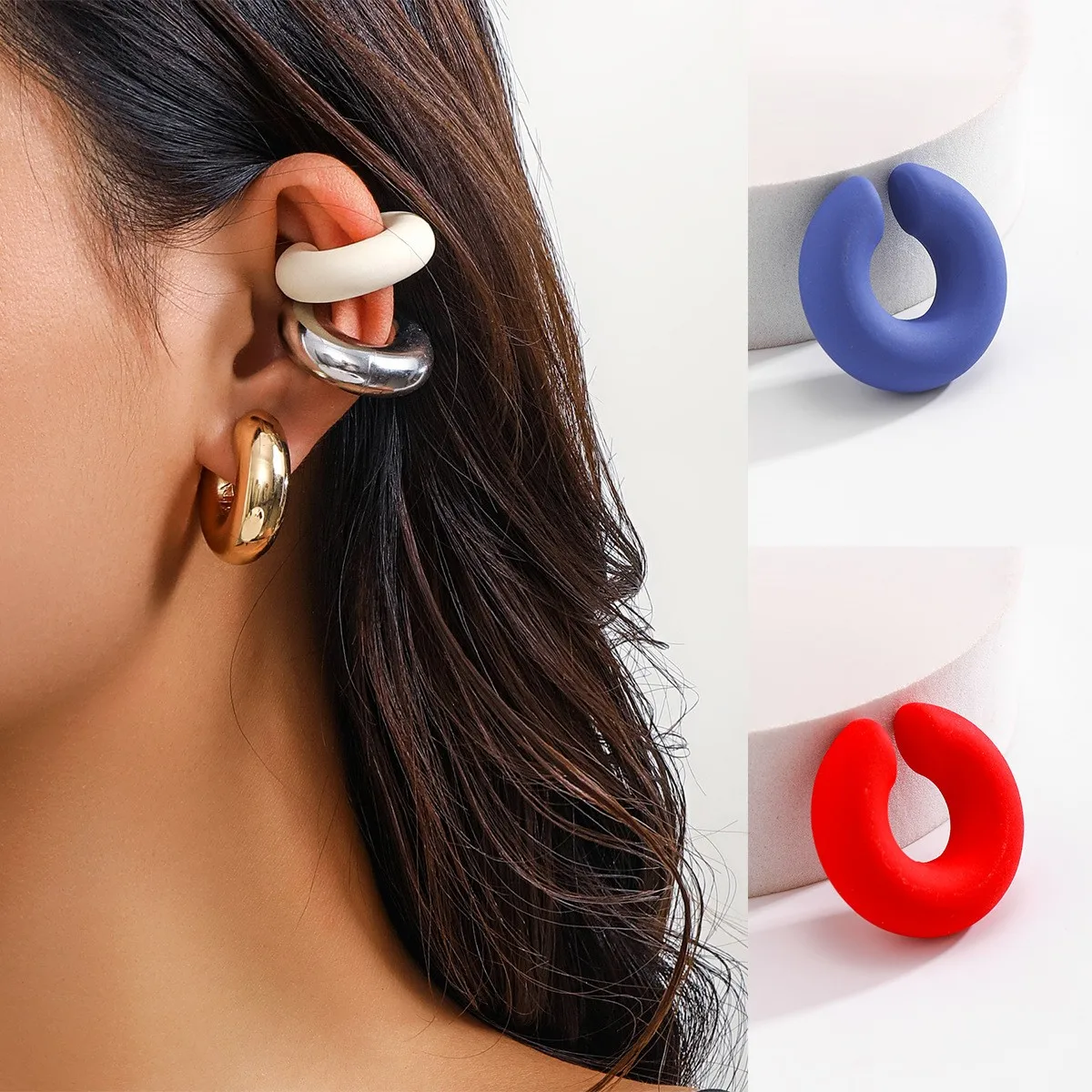 1 piece Frost Colorido Chunky Rodada Orelha Cuff Declaração Tubo Grosso Earclips Acrílico Círculo Clipe em Brincos para Mulheres Jóias