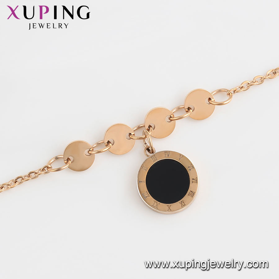 77399 xuping Jewelry Simple Fashion Punk Style Roman Numerals Transfer  Beads Rose Gold-plated Stainless Steel Anklet