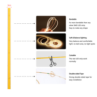 Bande lumineuse LED COB ultra-fine de 3 mm de largeur, 480 LED, 5 W/m, DC24V, sans points, flexible, IP20, pour éclairage ambiant encastré dans les meubles
