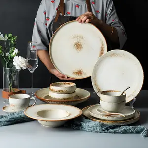 现代石器餐具套装批发陶瓷餐盘餐具套装家庭餐厅婚礼