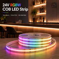 Tira de LED COB RGBW de 24 V, 784 LED/m, 12 mm, Cinta FCOB, IP20, Rollo de 50 m, Fabricante Mayorista para Proyectos Comerciales de Bares y Clubes, CE SASO