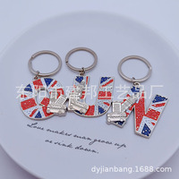 Souvenir touristique européen, drapeau britannique, Londres, Big Ben, bus, pendentif en alliage de zinc, porte-clés