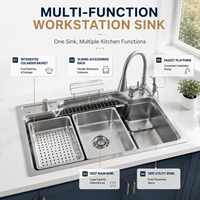 Évier de cuisine multifonction en acier inoxydable SUS304 avec double bac profond, fabricant OEM ODM
