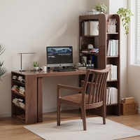 Bureau double en bois d'hévéa pour adultes, bureau d'étude à domicile, table longue de chambre, armoire de rangement intégrée, bureau d'ordinateur rétractable