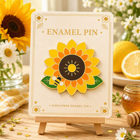 Vente en gros d'émaux métalliques personnalisés - Forme de plante, motif floral tournesol, placage or, marque Pinstar, MOQ 50 pièces
