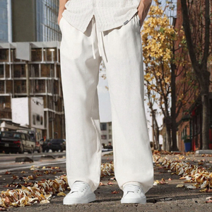 Oversized Baggy Men Sweatpants Casual Trousers Custom Logo Blank <b>Linen</b> Cotton Wide Leg Pants Wholesale Rate OEM Custom Design - Product Image 3