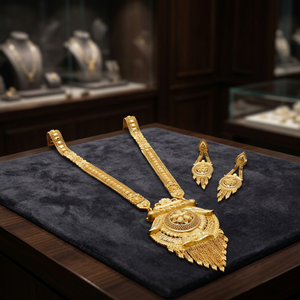 ชุดเครื่องประดับทรงยาวชุบทอง14K 18K 24K ทำจากทองเหลืองดีไซน์ทันสมัย - Product Image 4