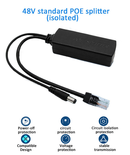 48V Input 12V 1.2A Output IEEE802.3af/at 10/100/1000Mbps RJ45 POE Splitter Adapter for CCTV Camera