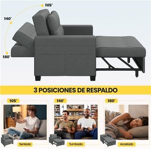 Sofá <span class=keywords><strong>Cama</strong></span> Modular Moderno 3 en 1 Yaheetech, Sillón Individual Cuadrado Gris con <span class=keywords><strong>Respaldo</strong></span> Ajustable en 3 Ángulos, Relajación para 4 Personas, Sala <span class=keywords><strong>de</strong></span> Estar - Product Image 5