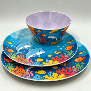 Bol en mélamine coloré sur le thème marin de 6 pouces avec motif de dauphin et de poisson, bol pour enfants pour pâtes, salades, fruits - Product Image 6