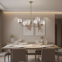 Lustre en acier moderne à fleurs dorées personnalisées, hauteur réglable, base d'ampoule E12, taille moyenne, faisceau 360°, dimmable, installation facile