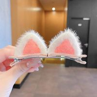 Barrettes pour enfants oreilles de chat couleur bonbon, pinces latérales tendance, pinces à franges en peluche pour l'automne et l'hiver