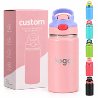 Bouteille d'eau réutilisable en acier inoxydable 304 à double paroi isolée sous vide de 12 oz avec poignée et paille, personnalisable en gros avec logo, pour enfants et école