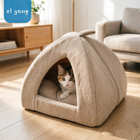 Lit pour chat en velours côtelé confortable, maison pour animaux de compagnie idéale pour l'intérieur, adapté aux chats et aux petits chiens, lit-caverne pour chat
