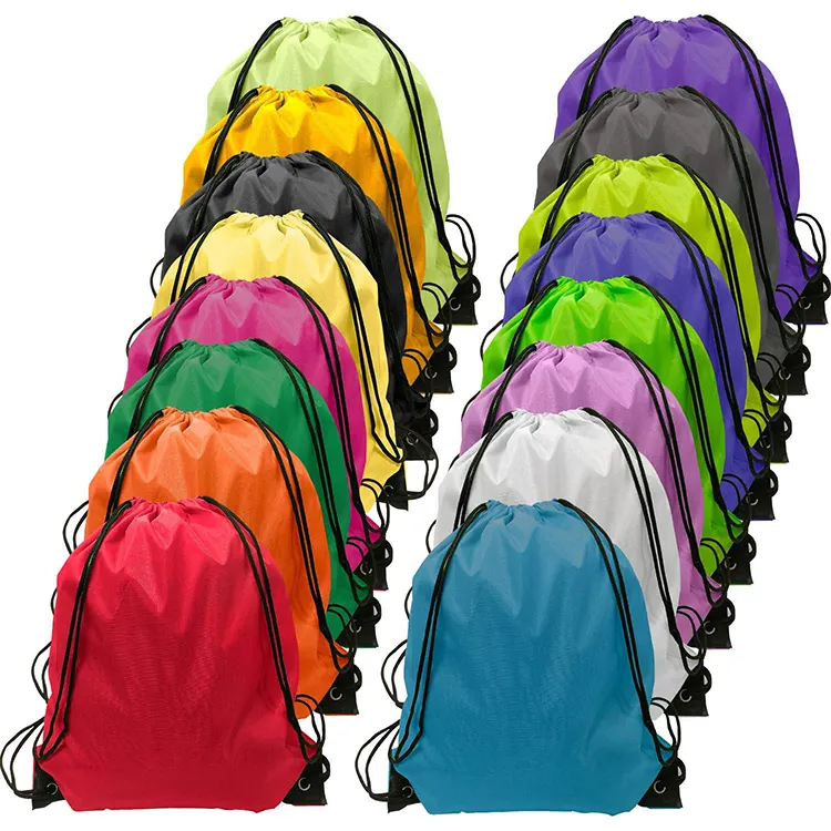 Custom Logo Waterproof 210D Polyester Drawstring Backpack For Sports Travel Gym Drawstring Bag