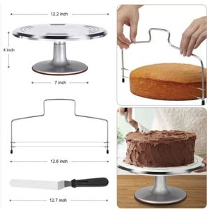 Hot <span class=keywords><strong>Cheap</strong></span> 22PCs Soporte de plato giratorio de aluminio Kit de decoración de pasteles para hornear con plato giratorio de pastel de aleación de aluminio de 12 pulgadas - Product Image 3