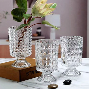 Vasi in Vetro Pressato Trasparente <span class=keywords><strong>con</strong></span> <span class=keywords><strong>Piede</strong></span> e Motivi in Rilievo, Set Multi-Stile per Fiori Freschi, Fiori Secchi e Decorazioni per la Casa - Product Image 4