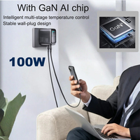 Pengisi Daya USB C GaN 100W dengan Layar Digital AI Cerdas, 3 Port PD, Adaptor Pengisian Cepat untuk Laptop, Ponsel, Tablet, Jam Tangan