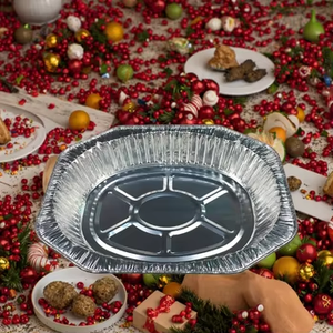 225 oz <strong>Disposable</strong> Aluminum Foil Oven Tray Oval Shape <strong>Turkey</strong> <strong>Roasting</strong> <strong>Pan</strong> with Lid Pulp Material for Food BBQ Takeaway Packaging - Product Image 6
