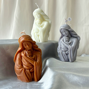 Figura Artística de la Virgen María Hecha a Mano con Cera de Soja, Vela de Oración Religiosa Devocional, Moderna, Natural, para Altar de Iglesia, Bautizo - Product Image 3