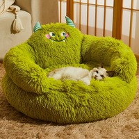 Coussin rond en coton PP pour animaux de compagnie, monstre de dessin animé vert, nid douillet pour chiens, chats et petits animaux