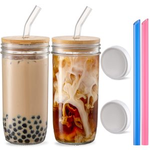 Verres à boire 16oz 20oz verre personnalisé avec couvercles en <span class=keywords><strong>bambou</strong></span> et pailles <span class=keywords><strong>gobelet</strong></span> <span class=keywords><strong>réutilisable</strong></span> pour le thé à bulles - Product Image 5