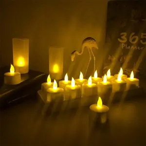 Set Of 12 Flickering Flameless Tea Light Candles Rechargeable LED Candle Light With Charging Base Electric Candle Light With Cup