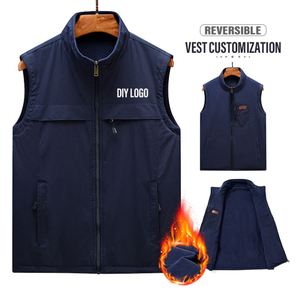 Gilet en laine formel d'hiver pour homme, sans manches, épais, chaud, double face, multi-poches, personnalisable, coupe-vent - Product Image 3