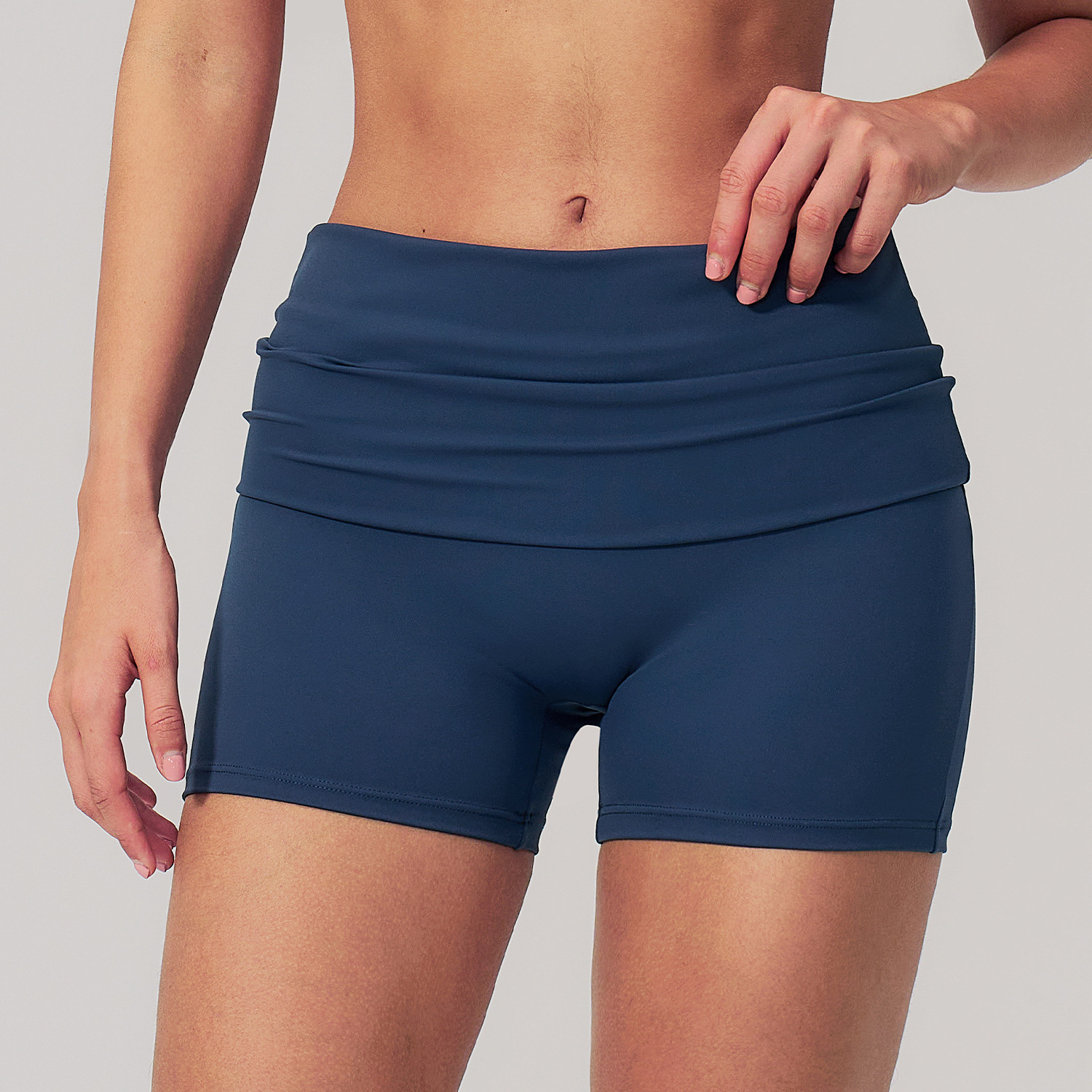 2026 New Design Custom Logo Fold Over Shorts for Women Yoga Biker Sport Workout Nude Feel High Waist Elastic Women's Shorts