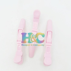 Pinces à cheveux professionnelles roses en plastique pour extensions, clips crocodile à forte tenue, durables, design à double charnière, couleur et logo personnalisables - Product Image 4