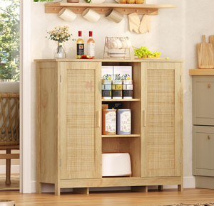 Armoire <span class=keywords><strong>de</strong></span> rangement avec 4 étagères réglables, buffet <span class=keywords><strong>de</strong></span> couleur naturelle pour <span class=keywords><strong>cuisine</strong></span>, salon, entrée - Product Image 3