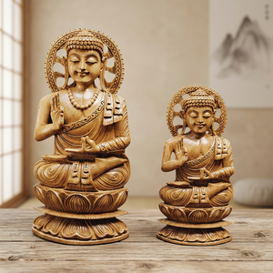 Figurine de Bouddha en bois sculpté, sculpture artisanale en bois de santal, art bouddhiste, objet de collection, décoration écologique autoportante, Rajasthan - Product Image 2