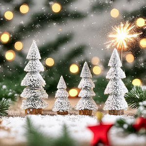 Haute qualité Mini cèdre floqué arbre <span class=keywords><strong>de</strong></span> noël Base en bois neige pin aiguilles pour bureau à domicile bureau vacances décoration table - Product Image 3