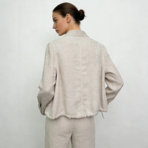 <span class=keywords><strong>Veste</strong></span> courte en <span class=keywords><strong>lin</strong></span> beige pour <span class=keywords><strong>femme</strong></span>, col montant, taille ajustable avec cordon, boutons sur le devant, <span class=keywords><strong>veste</strong></span> décontractée d'été - Product Image 4