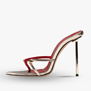 Sandales à talons hauts pour femme, grande taille 45, avec décorations métalliques, bout ouvert pointu, style mules, coupe large, pour soirée - Product Image 4