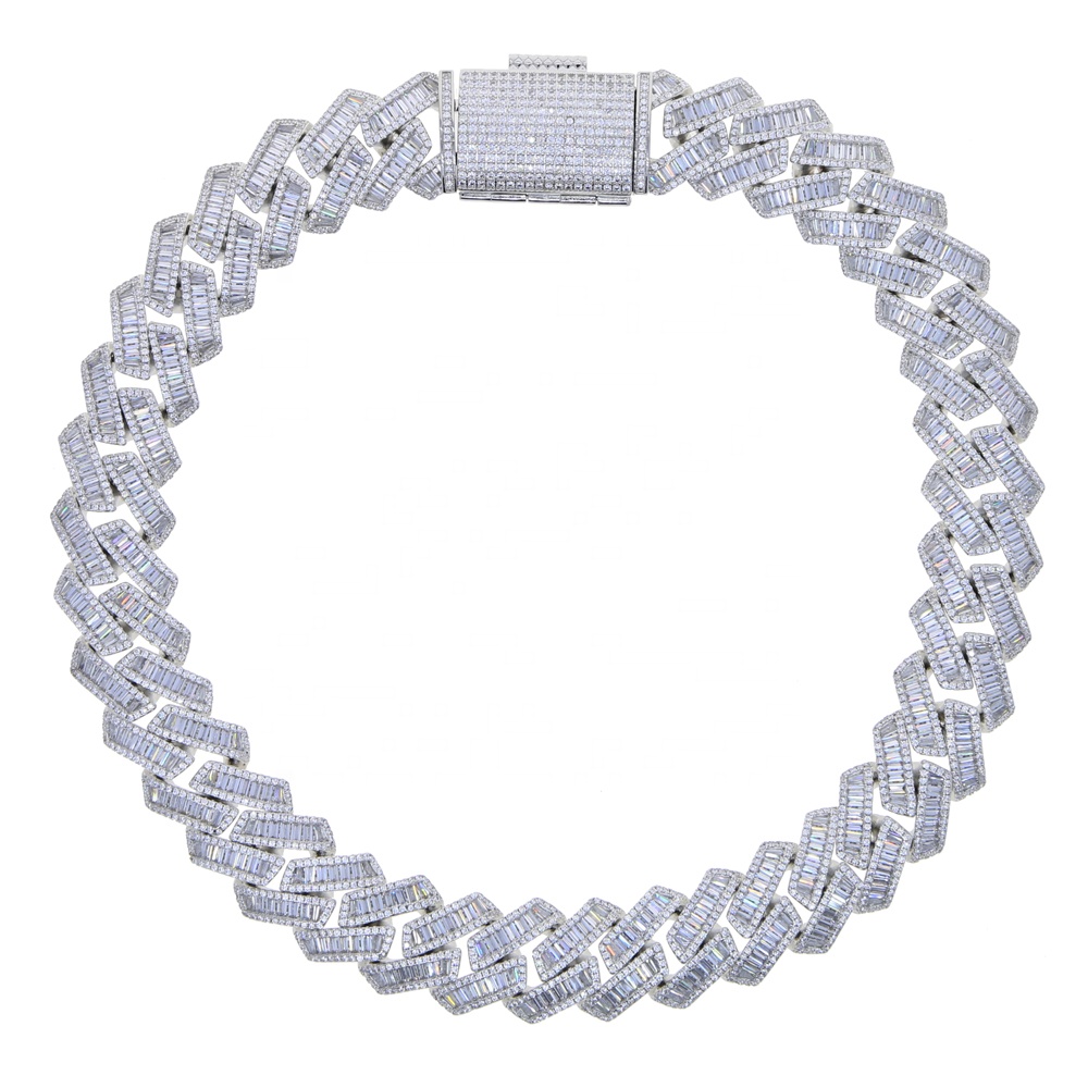 Iced Out Bling 19mm CZ Cuban Link Chain Necklace Silver Plated