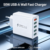 Chargeur rapide GaN HNT ODM/OEM 50W 5 ports USB QC3.0 Prise USB multiport pour iPhone Galaxy Téléphone Android