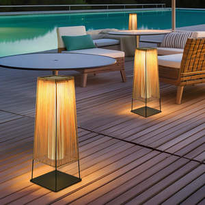 Lampe <span class=keywords><strong>de</strong></span> sol extérieure moderne en métal et plastique tressé, applique murale pour villa, jardin, patio, éclairage minimaliste <span class=keywords><strong>de</strong></span> style architectural en rotin - Product Image 6