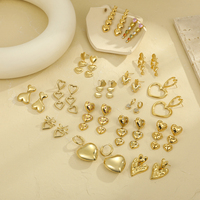 Set anting-anting hati Hari Valentine klasik, Set perhiasan hadiah sederhana emas tahan air hipoalergenik