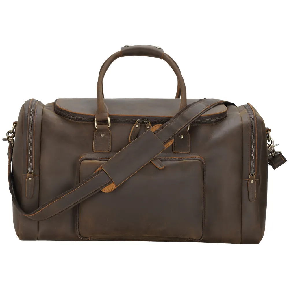 TIDING Large Capacity Vintage Style Genuine Leather Travel Bag Real Cow Hide Duffel BagLarge For Man