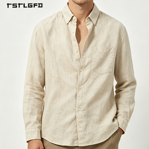 <span class=keywords><strong>Camisa</strong></span> <span class=keywords><strong>de</strong></span> <span class=keywords><strong>Lino</strong></span> y Algodón <span class=keywords><strong>para</strong></span> Hombre, Manga Larga, Color <span class=keywords><strong>Beige</strong></span>, Cuello Clásico, Botones, Bolsillo en el Pecho, Estilo Casual, Ropa <span class=keywords><strong>de</strong></span> Trabajo, Estilo Minimalista - Product Image 1