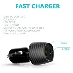 PD CAR Qc 3.0 Type-C Universel Mini Usb C Double 2 Ports Téléphone Portable Pd Charge Rapide <span class=keywords><strong>Voiture</strong></span> Chargeur Rapide - Product Image 6