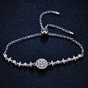 New S 925 Silver Sparkling Moissanite Bracelet Simple Light Luxury Style Platinum-Plated Hand Jewelry