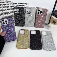 Nouvelle coque de téléphone portable magnétique en diamant brillant, coque de téléphone portable avec charge sans fil électro-plaquée pour iPhone pour Samsung S23